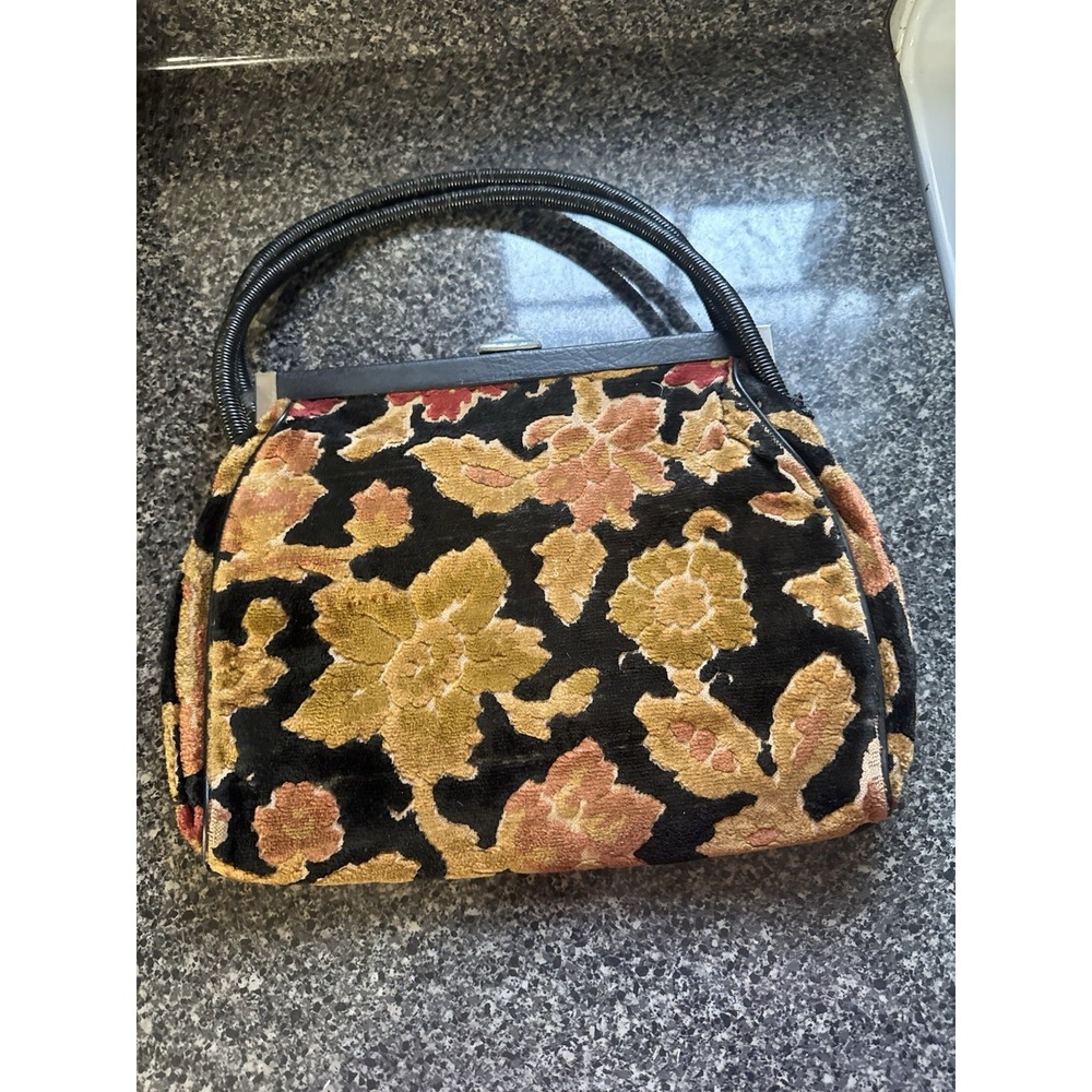 Vintage Mid Cen‎ Chenille Tapestry Floral Carpetbag Handbag 50s Western Germany